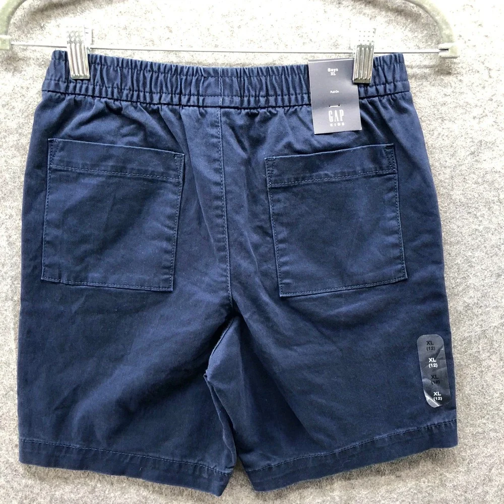 NWT Gap Boys XL (12) Pull On Chino Shorts‎ Drawstring Flat Front Navy Blue